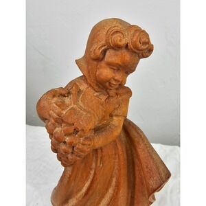 Vintage Black Forest Wood Figurine Girl Carrying Grapes Harvest Folk Art